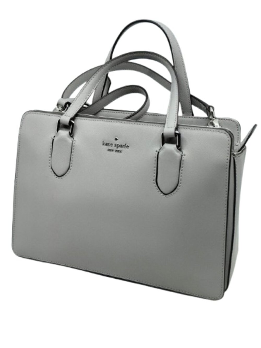 KATE SPADE~Laurel Way Reese~Gray Leather~3 COMPARTMENT SATCHEL TOTE BAG Like New